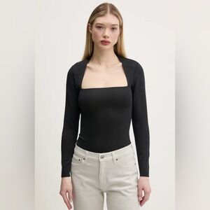 ABERCROMBIE & FITCH Dark Grey Square Neck Long Sleeve Bodysuit